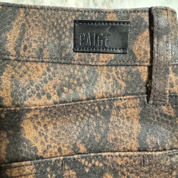 PAIGE Hoxton Ultra Skinny Coated Brown Snake Print Jeans Sz. 27 - Picture 8 of 12
